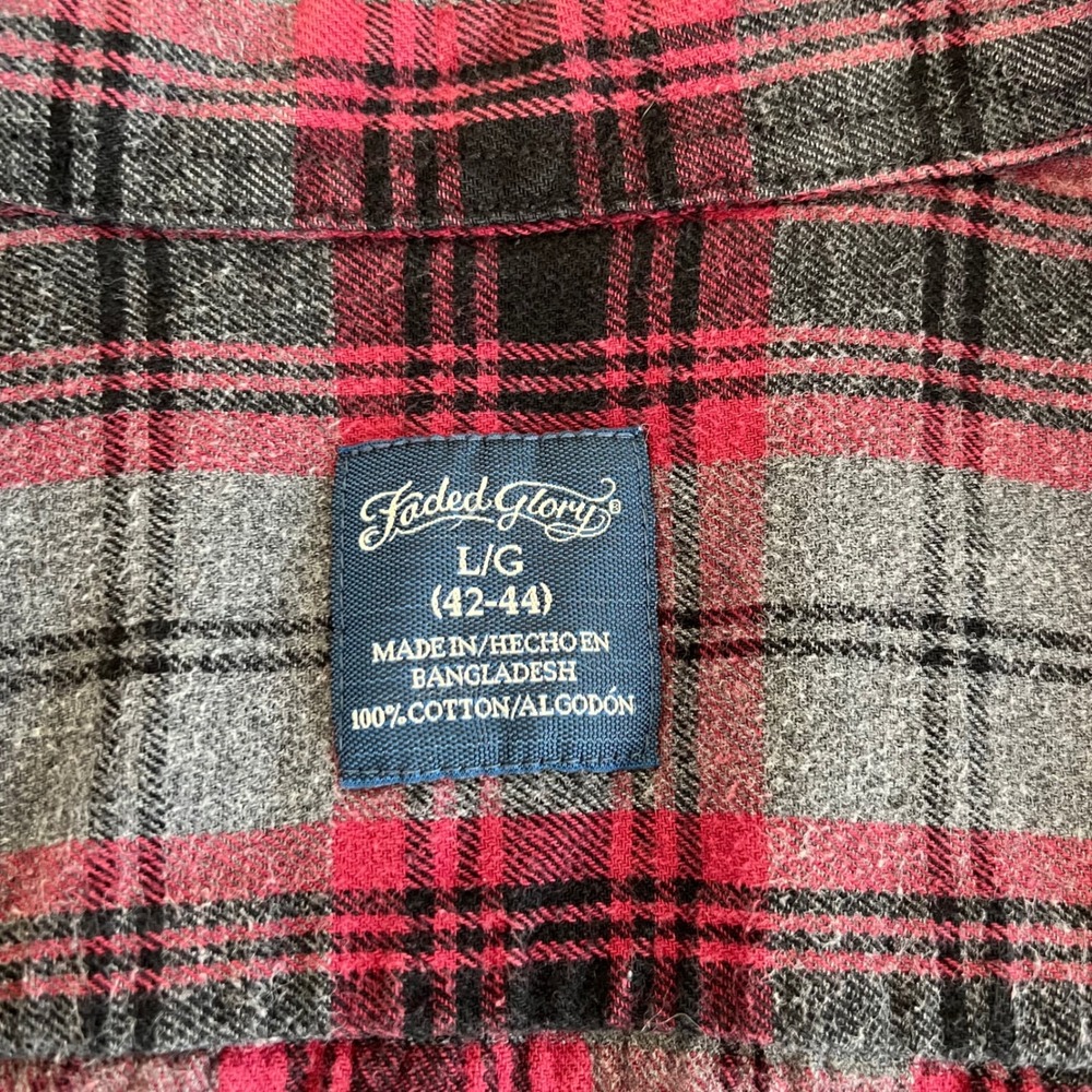 Indie Skater Grunge Oversized Shirt Button Up Long Sleeve Grey Red Flannel Baggy - Picture 7 of 8